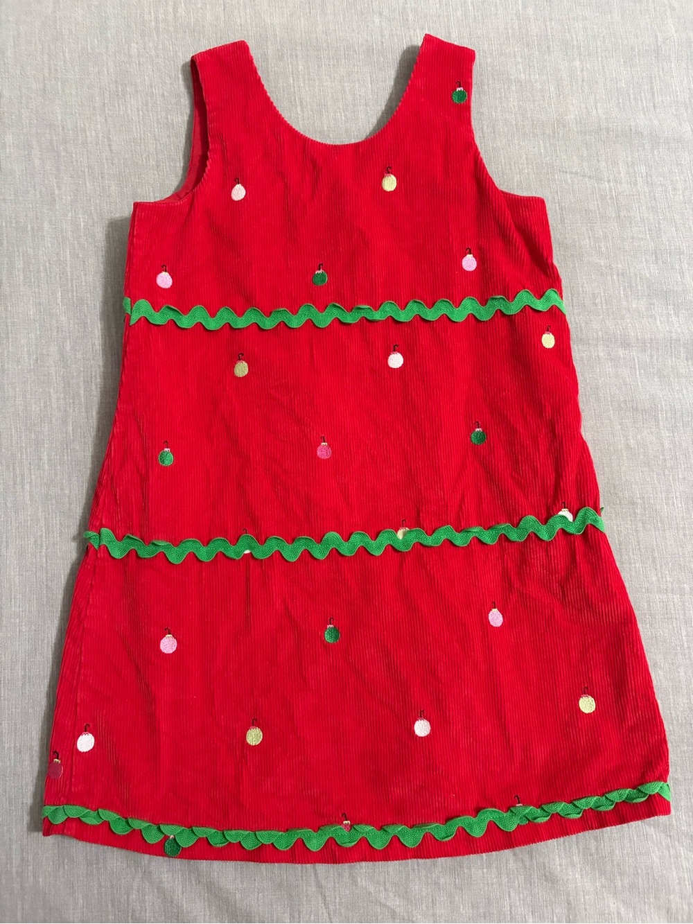 Patsy Aiken Girls 6X Christmas Dress Red Corduroy Ornament Embroidered Holiday